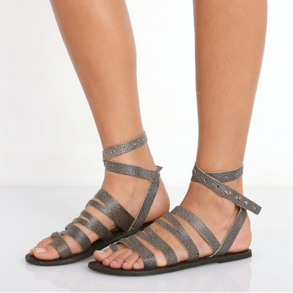 Free People Sunever Sandal Washed Black Leather